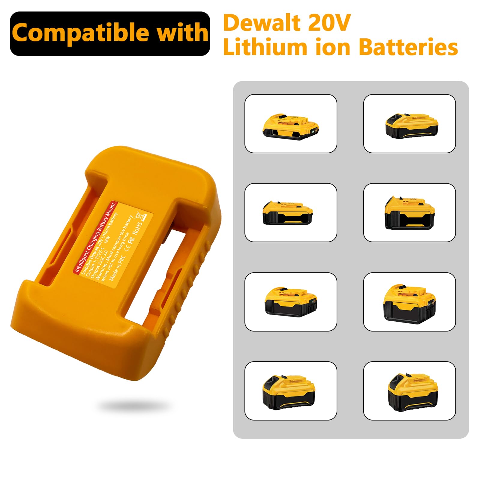 YNDZ 2 Pack USB Charger Adapter for DeWalt 20V Li-ion Battery with USB Output & Type-C Fast Charging Interface(Adapter Only)