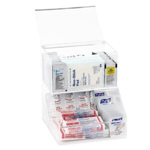 IneVibe First Aid Storage Holder - 2 Compartment Acrylic Container w/Lids for Storing Packets of Alcohol Wipes, Bandages, Ointment, Burn Cream, Gauze Pads for Bathroom, Kitchen & Retail Dispensing