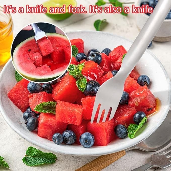 Generic 2024 Watermelon Cutter, 2-in-1 Stainless Steel Fruit Knife Watermelon Fork Slicer Cutter Slicer Tool Dual Head Fruit Forks Slicer Knife Summer Portable Fruit Cutting Knife Fork for Home