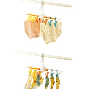 Trrcylp Clothes Drying Racks 2 Pack Collapsible Portable Lockable Underwear Hangers with 24 Clips Socks 360° Rotatable Windproof Hook for Drying Towels Bras Clothes Gloves Plastic White