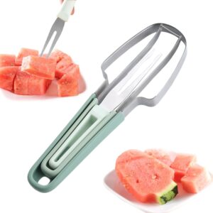 3 in 1 watermelon fork slicer cutter, 2024 new summer watermelon cutting tool, stainless steel watermelon popsicle cutter melon cutter knife portability fruit fork for kitchen gadgets (green)