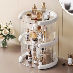 syncvibe 3 tier bathroom countertop organizer perfume display tray for dresser makeup organizer shelf for vanity bathroom storage perfume tray home storage holder for skincare (white, circle)