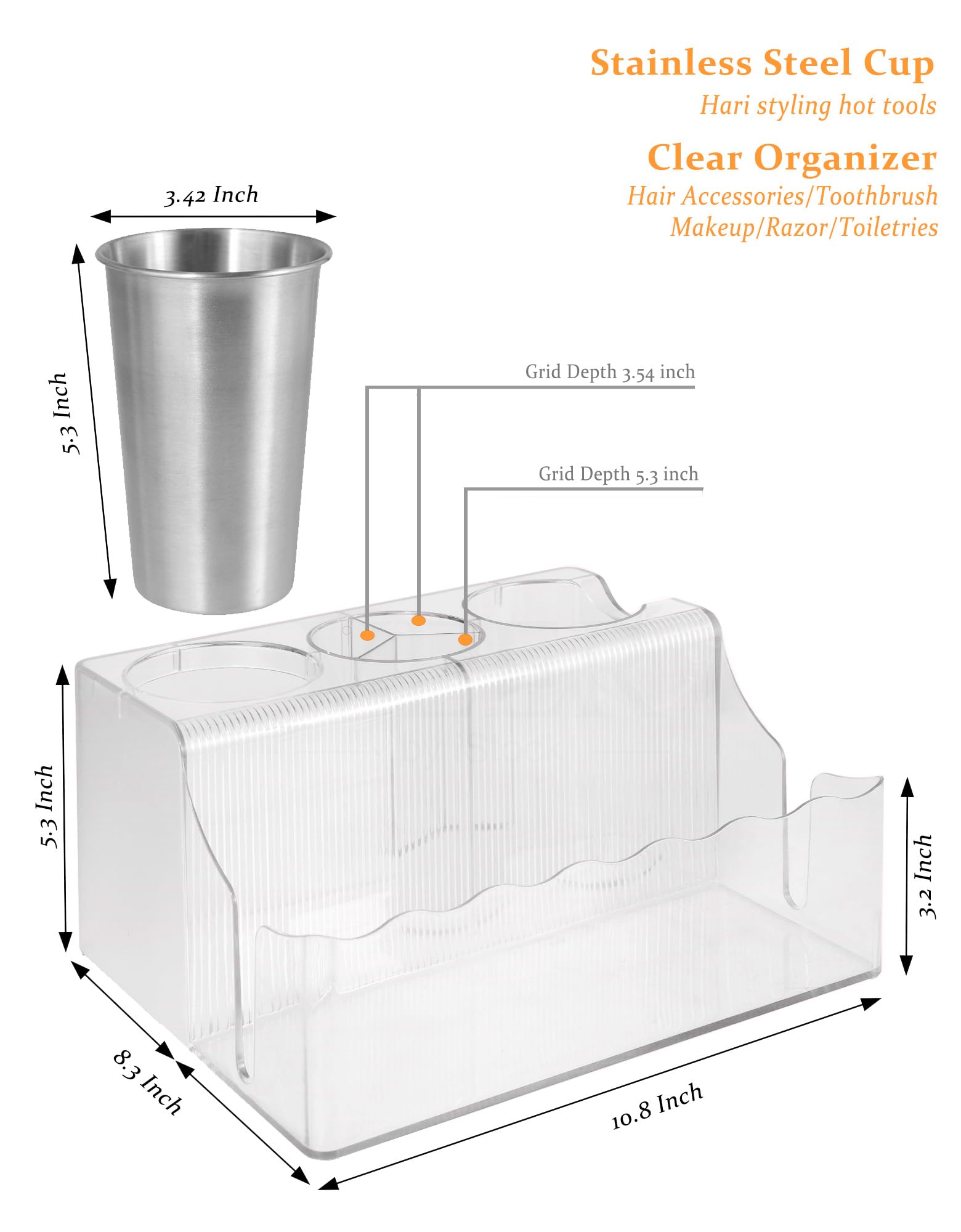 Ecolumnior Clear Bathroom Storage Hair Tools Organizer for Hot Tool, Hair Accessories, Brushes, Comb, Hair products, and Makeup, Vanity Countertop.