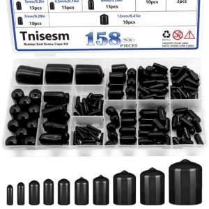 tnisesm 158pcs rubber end caps black round vinyl end caps bolt screw covers caps rubber thread protector caps cover in 2/25" to 4/5"