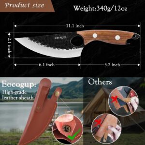 Eocogup Chef Knife 11.1 inch with Leather Sheath - Multipurpose Sharp Kitchen Knife Capable of Opening Beer Bottles,Japanese Butcher Knife for Home,Outdoor,and Camping Use,Suitable for Women Men