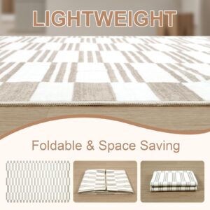 LIVEBOX Machine Washable Area Rugs 5x7 - Soft Checkered Modern Rugs for Bedroom, Non-Slip Neutral Rug for Living Room, Low-Pile Farmhouse Rug for Dining Room Office Hall, Tan/Beige