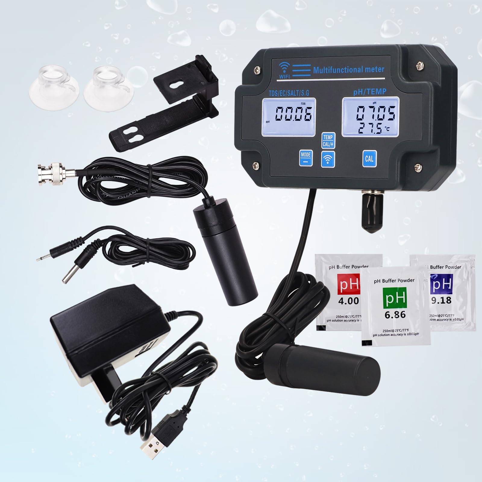 DANOPLUS Wireless Smart Water Quality Tester, Continuous App Monitoring for pH, EC, TDS, Salinity, SG, and Temperature Mountable with Alarm for Aquariums & Hydroponics