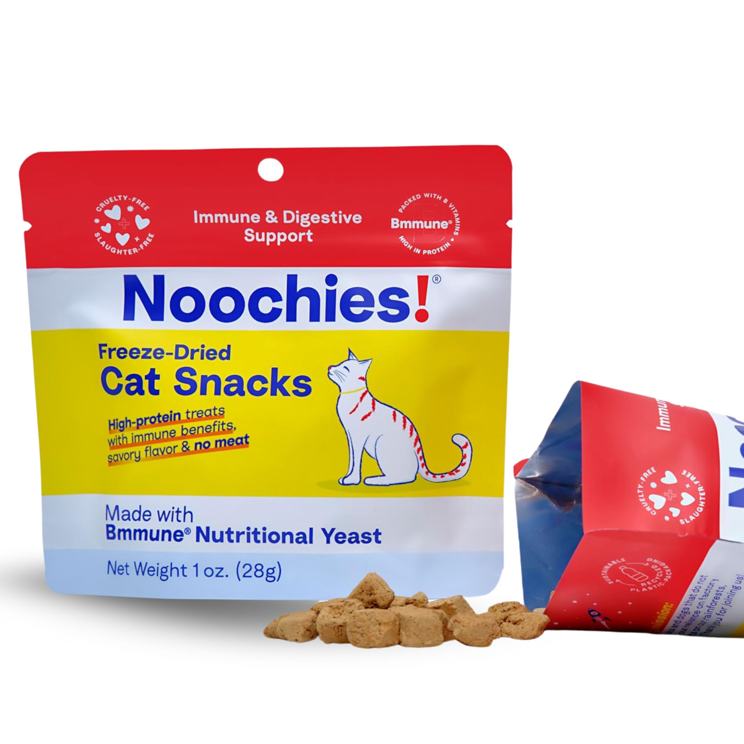 Noochies! Sustainable High-Protein Freeze-Dried Cat Treats - Meat-Free, B Vitamins, Fiber, Natural, Grain-Free - Supports Gut Health, Immune System - Proprietary Bmmune Formula (1 Pack)