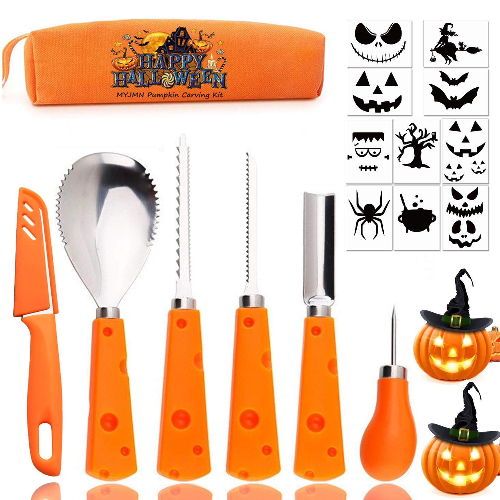 MYJMN Pumpkin Carving Tools Knife, Professional Halloween Pumpkin Carving Kit With Stencils for Adults Carving Heavy Duty Stainless Steel Carving Knife Set(16 carving kits)