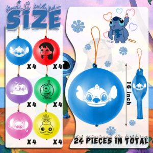 24 Pcs Punch Balloons Colorful Latex Punch Ball Party Favors Bounce Balloons with Rubber Band Handle for Birthday Party