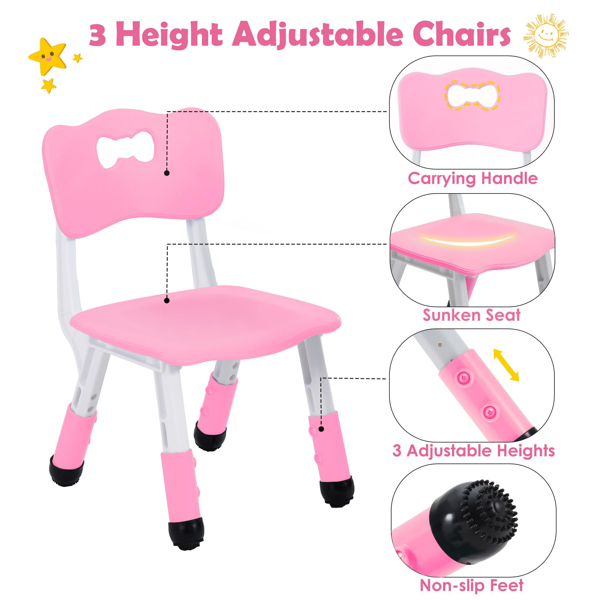 GITAWUSA 4 in 1 Kids Table and Chairs Set, Toddler Table and Chair Set for Kids Ages 3-10, 29.5" L x 23.6" W Activity Table w/Storage, Graffiti & Building Blocks Double-Sided Tabletop, Lovely Pink