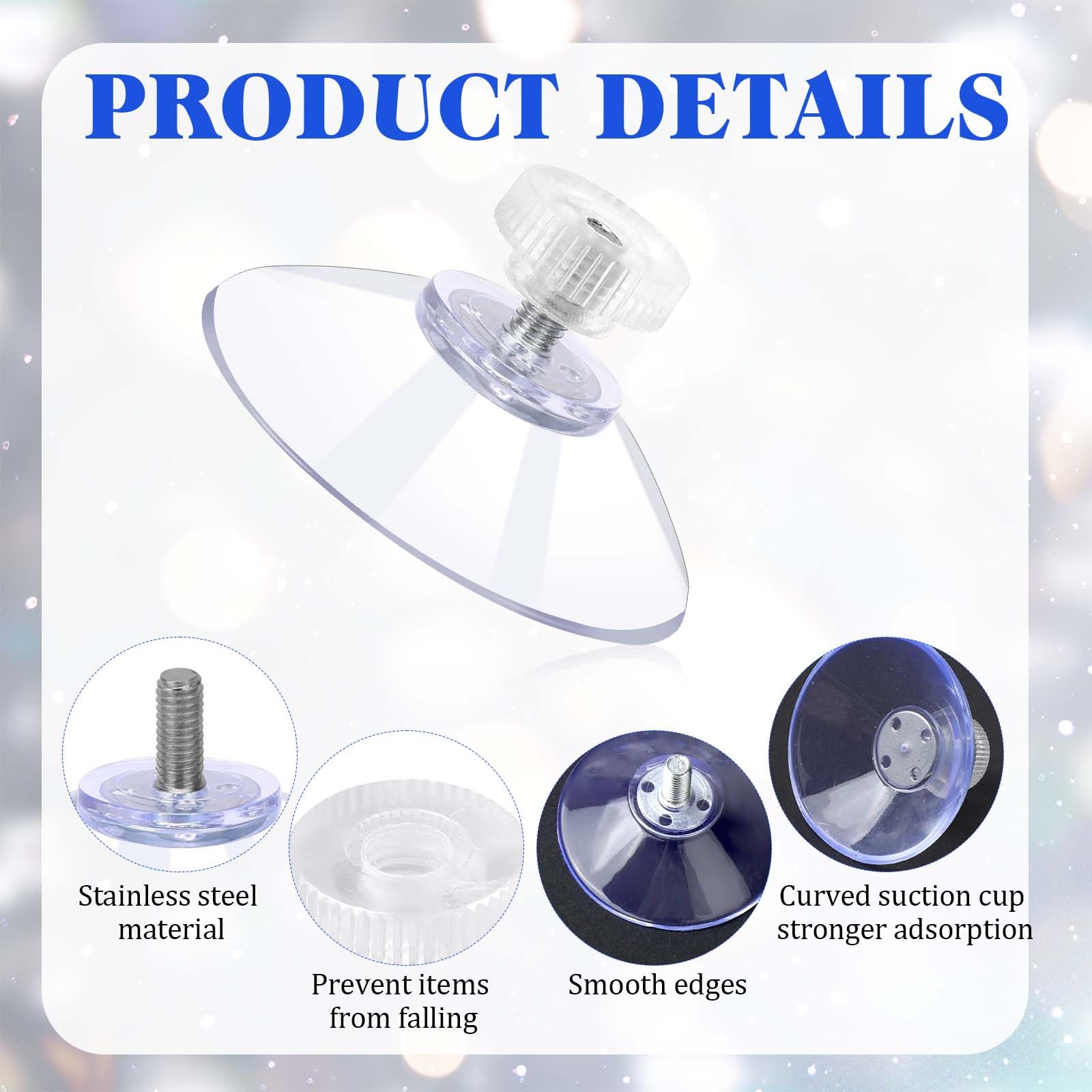 12 PCS Suction Cups, 40mm Strong Suction Cup with M5 Metal Screw Rods and Nuts Clear PVC Heavy Duty Suction Cup Holder Plastic Sucker Pads Without Hooks for Bathroom Wall Door Glass Window Car Shade