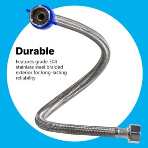 Toilet Connector, 20-Inch Stainless Steel Braided Hose with 1/2" Inch Ballcock Nuts, 1/2" Inch Compression