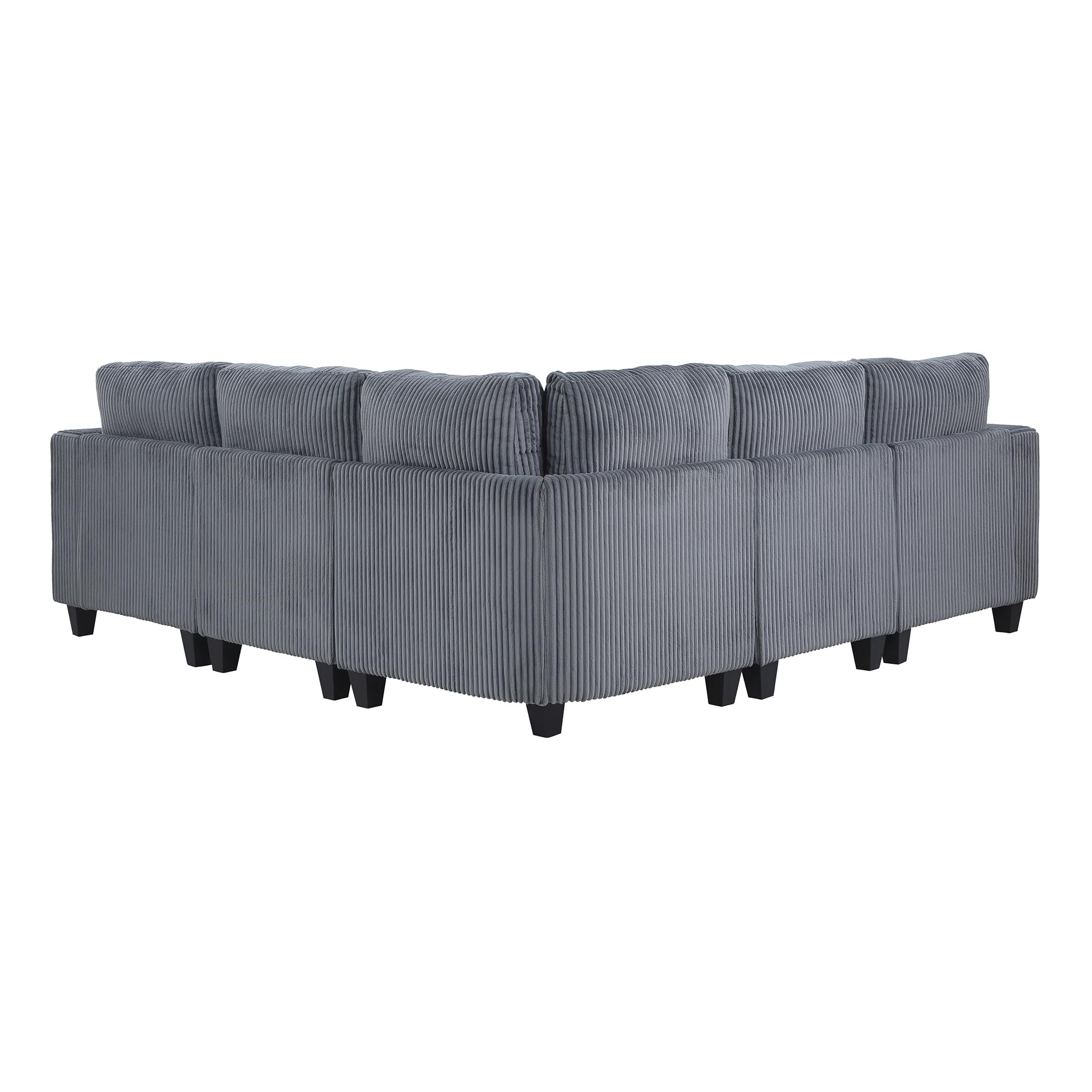 Lexicon Modular Sectional Sofa for Living Room, Corduroy Sofa Couch with Storage Pouches, and Charging Port, Customizable Sectional Sofa Couch for Living Room Furniture, 5 Seater L-Shaped Couch, Grey