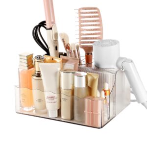 ecolumnior clear bathroom storage hair tools organizer for hot tool, hair accessories, brushes, comb, hair products, and makeup, vanity countertop.