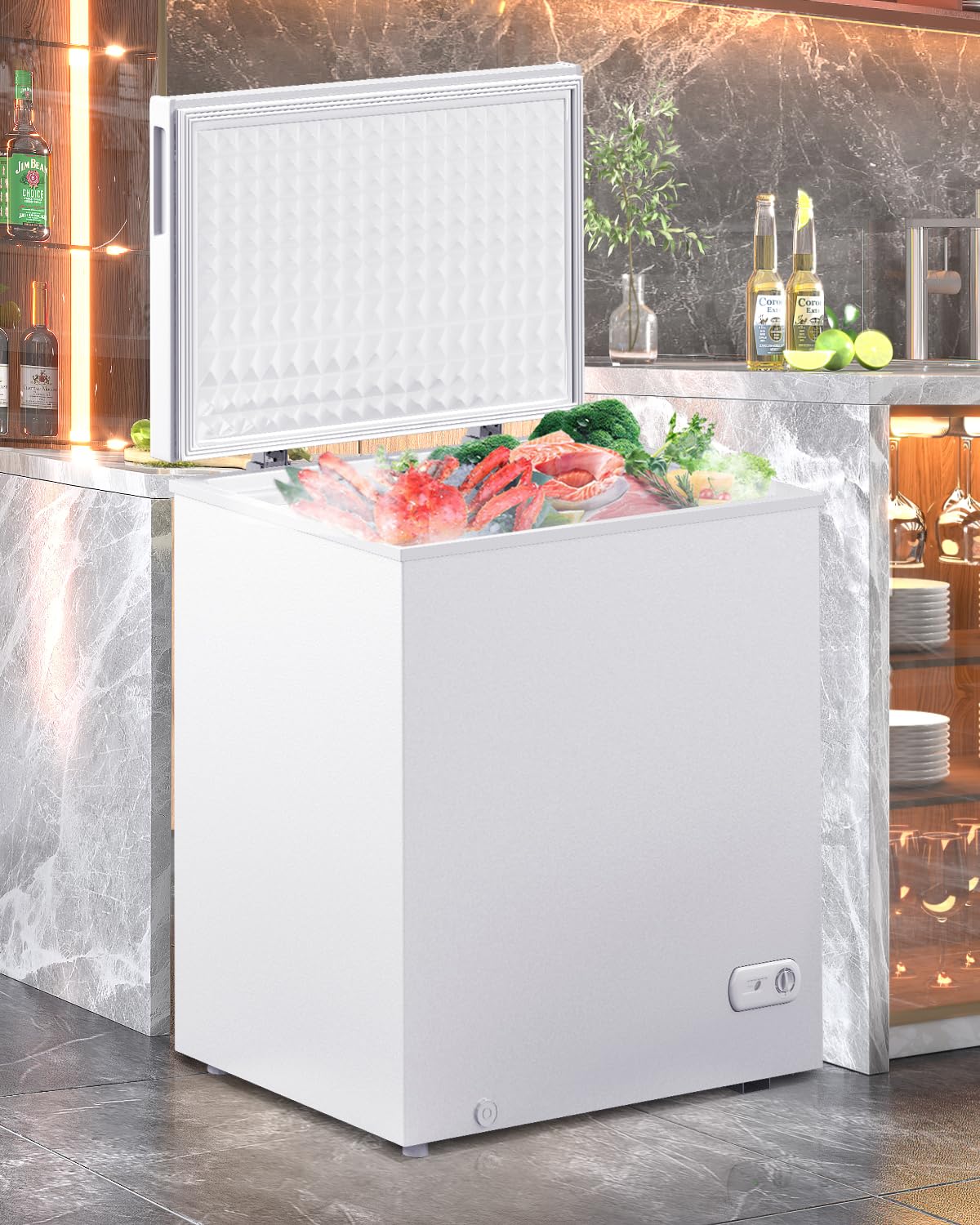 Muhub 10.0 Cu.Ft Deep Freezer with Removable Basket,Top Opening Chest Freezer, 10.0 Cubic Feet Large Freezer, Low noise，Adjustable Temperature（10.0 Cu.Ft)