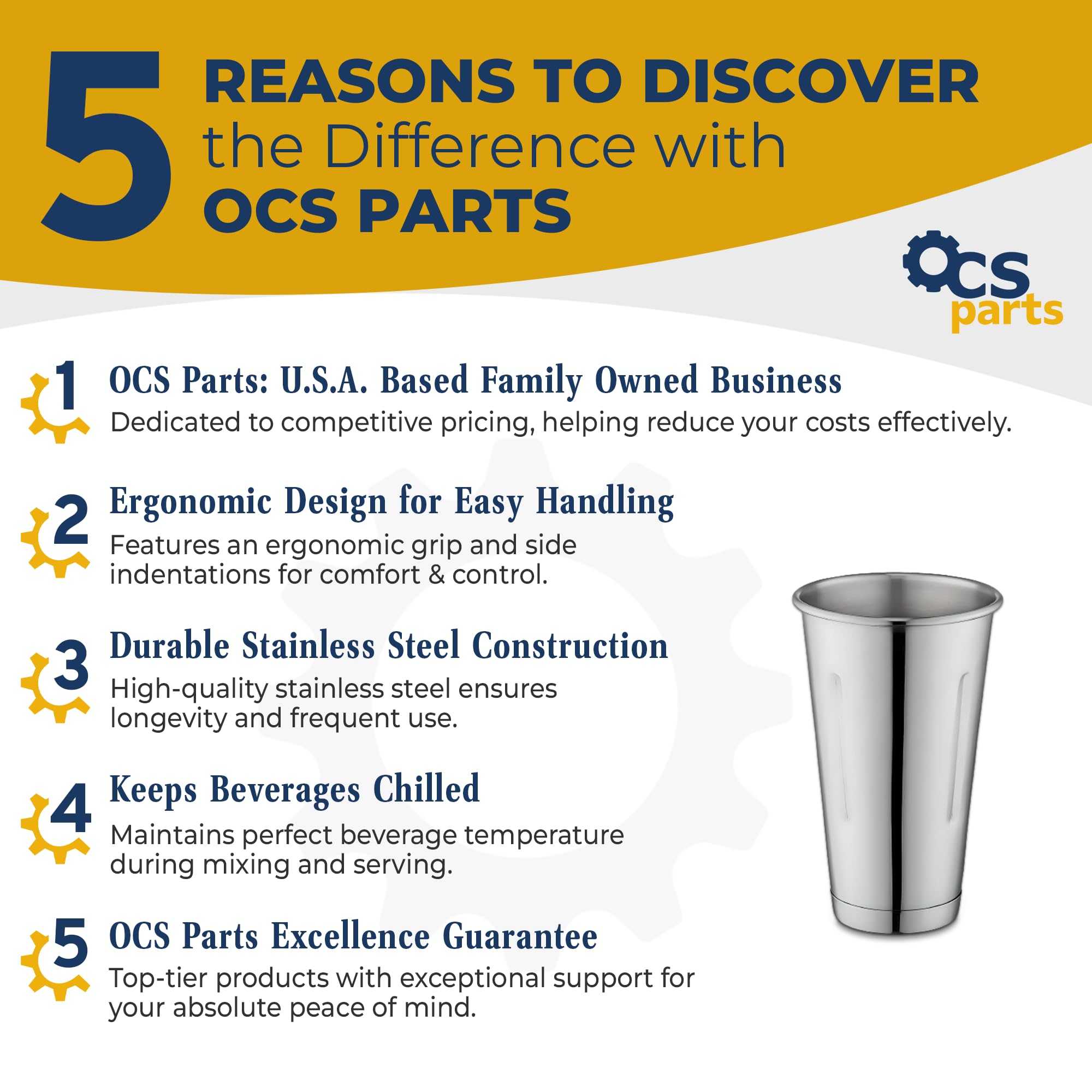 OCS Parts 7-Inch Stainless Steel Malt and Milkshake Mixing Cup | 30 Ounce Professional Milkshake Cups for Home and Commercial Use (4)