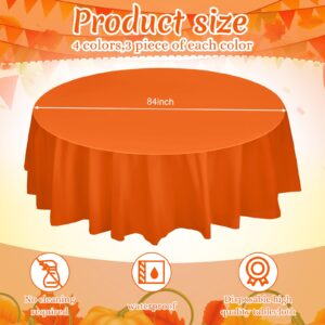 VitalCozy 12 Pcs Fall Plastic Round Tablecloth Disposable Autumn Table Cover 84 Inch Plastic Circular Tablecloths for Thanksgiving Day Harvest Birthday Party Decoration