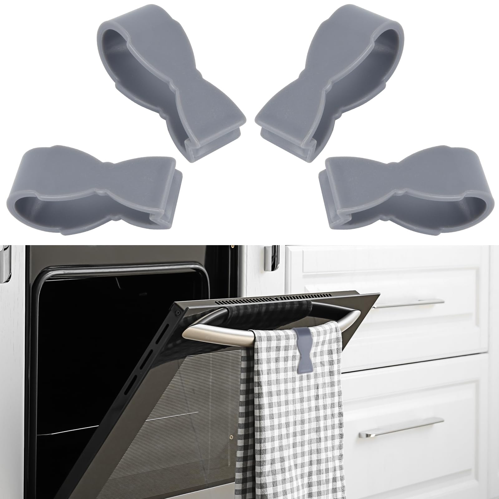 Towel Clips for Kitchen (4 Pack) Keeps Towel from Falling，Stove Towel Clip，Dishwasher Towel Clip，Stove Towel Clip，Oven Towel Clip，Refrigerator Towel Clip，No More Towels on The Floor