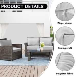 Wrinardy 14 Pcs Outdoor Patio Cushion Covers, Replacement Splash Proof Water Cushion Covers with Zipper, Outdoor Sofa Cushion Covers,Chair Cushion Covers (Light Gray, 24.8 inches)