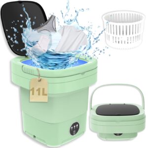 mini washing machine, 11l large foldable portable washing machine with spin dryer, small collapsible laundry washer for travel, apartment, underwears, socks, baby clothes (green)