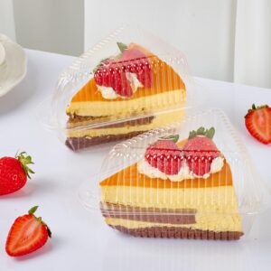 Zezzxu 100 Pack Cake Slice Containers with Hinged Lids, Clear Plastic Cheesecake Carriers Disposable Triangle Slice Boxes for 6”-8” Diameter Cake or Pie Slices, Sandwiches, Desserts