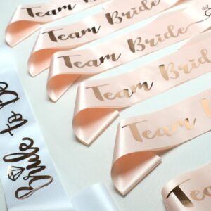 Luwigs Team Bride 7pcs Satin Sash Set - 6 Team Bride Sashes + 1 Bride to Be Sash Bridesmaids Sashes for Wedding Bridal Shower Party Decorations (Pink)