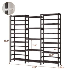 FOTOSOK Triple Wide 6-Tier Bookshelf and Bookcase,Large Freestanding Book Shelf with 17 Open Display Shelves, Tall Bookshelf Plant Flower Shelf Rack Storage Organizer Unit for Living Room, Dark Brown