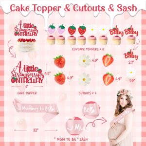 147pcs Strawberry Baby Shower Decorations Kit, A Berry Sweet Baby is on the Way Decorations Supplies, Strawberry Backdrop Tablecloth Balloon Cake Cupcake Topper Box Sash Banner for Baby Shower Girl