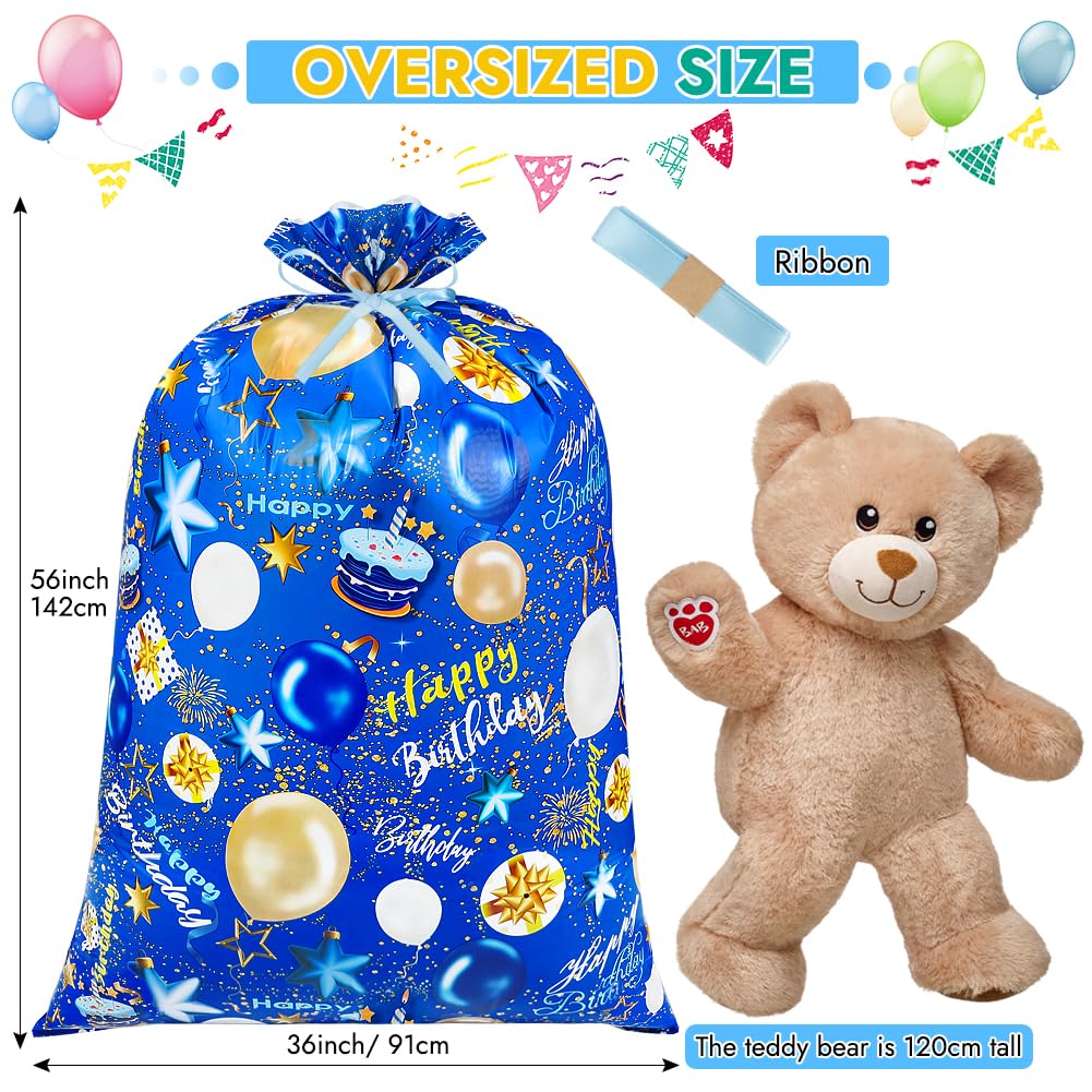 Shintop Large Birthday Gift Bag, 36x56inch Big Gift Sack Extra Large Plastic Gift Wrap Bag Jumbo for Huge Gifts Weird Shaped Presents (Blue 1pack)