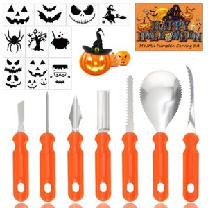 MYJMN Pumpkin Carving Tools, Professional Halloween Pumpkin Carving Kit With Stencils for Adults Kids Heavy Duty Stainless Steel Carving Set for Halloween Decor