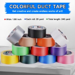 12PCS Rainbow Colored Duct Tape Bulk, 20 Yards x 1.88 Inch Duct Tape Heavy Duty Waterproof, No Residue, Bright Duct Tape Colors and Patterns for Packaging, Arts Crafts, Color-Coding, and DIY Projects