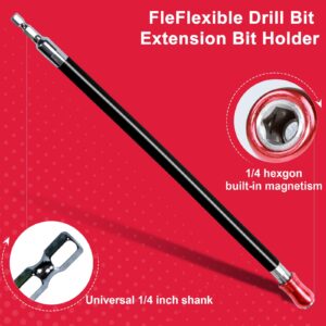 Geinxurn Flexible drill bit Extension Screwdriver Bit Holders, 1PACK 12Inches Flex Shaft Extension Socket Drill Bit Holder Hex Shank Quick-Change Drill Bit Guide with 10PC Screwdriver Bits