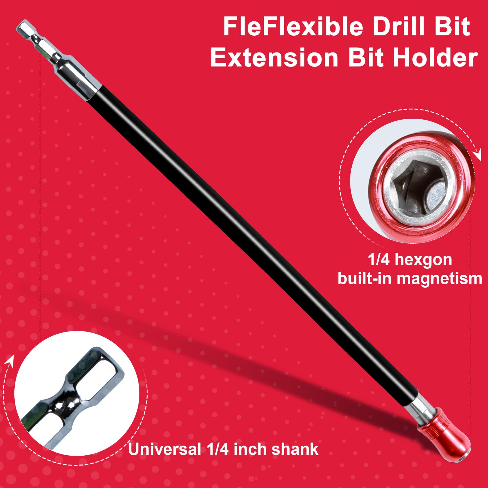 Geinxurn Flexible drill bit Extension Screwdriver Bit Holders, 1PACK 12Inches Flex Shaft Extension Socket Drill Bit Holder Hex Shank Quick-Change Drill Bit Guide with 10PC Screwdriver Bits