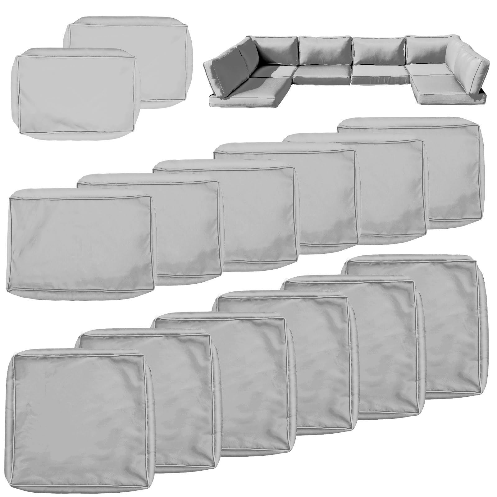 Wrinardy 14 Pcs Outdoor Patio Cushion Covers, Replacement Splash Proof Water Cushion Covers with Zipper, Outdoor Sofa Cushion Covers,Chair Cushion Covers (Light Gray, 24.8 inches)