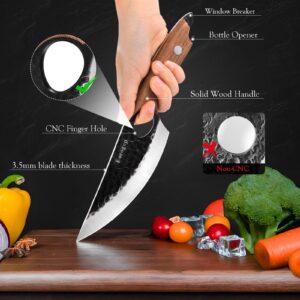 Eocogup Chef Knife 11.1 inch with Leather Sheath - Multipurpose Sharp Kitchen Knife Capable of Opening Beer Bottles,Japanese Butcher Knife for Home,Outdoor,and Camping Use,Suitable for Women Men