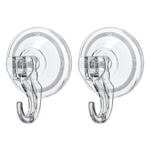 shang chiang suction hooks 2 packs, clear powerful push and lock vacuum suction cup, multi-purpose suction shower hooks for front door window glass kitchen towel loofah utensils