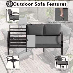 ASJMR Patio Furniture Set 5-Piece Aluminum armrest Sofa, Modern Outdoor Living Room Set with 55000 BTU Propane Aluminum Fireplace, Outdoor Rotary Joystick with Thick Cushion