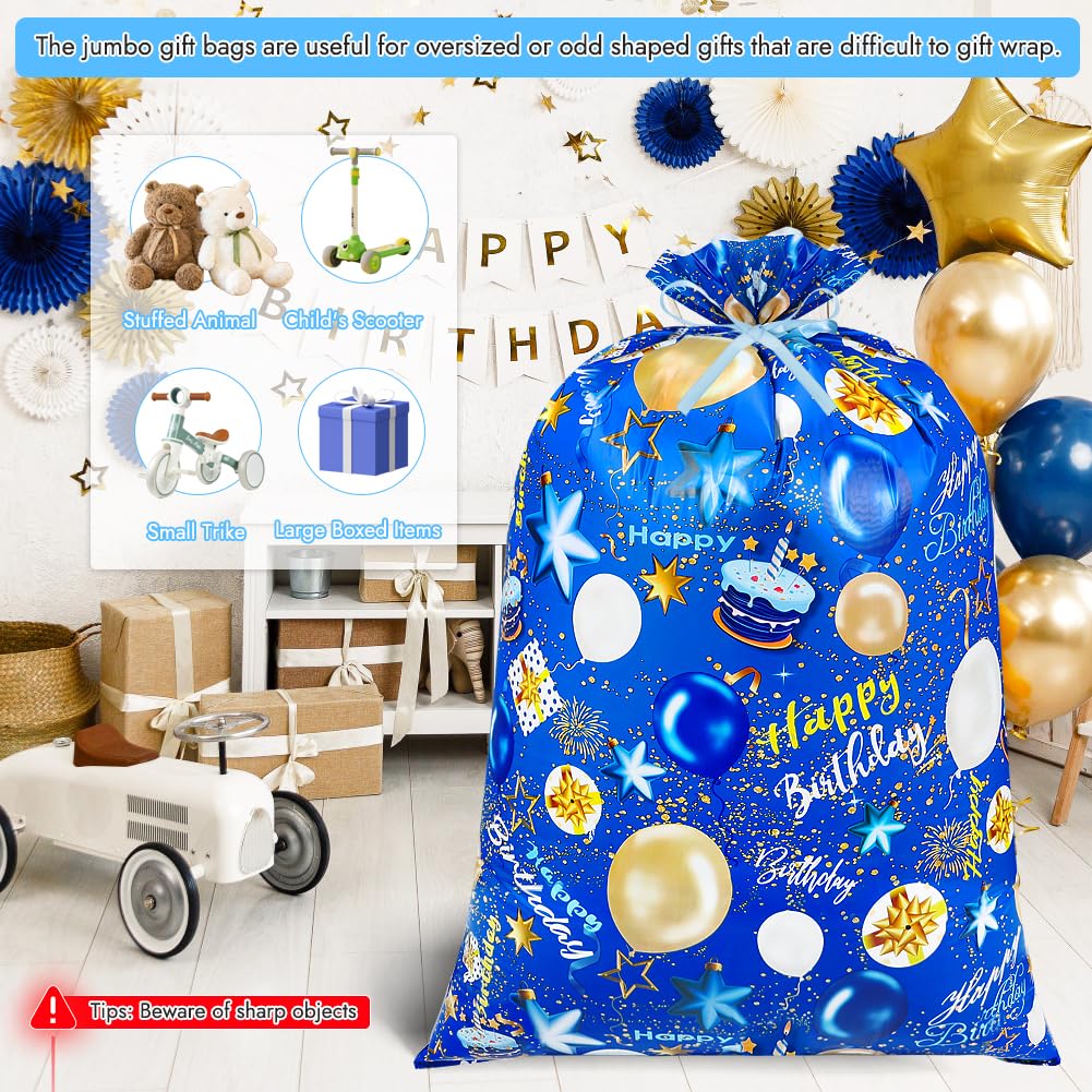 Shintop Large Birthday Gift Bag, 36x56inch Big Gift Sack Extra Large Plastic Gift Wrap Bag Jumbo for Huge Gifts Weird Shaped Presents (Blue 1pack)