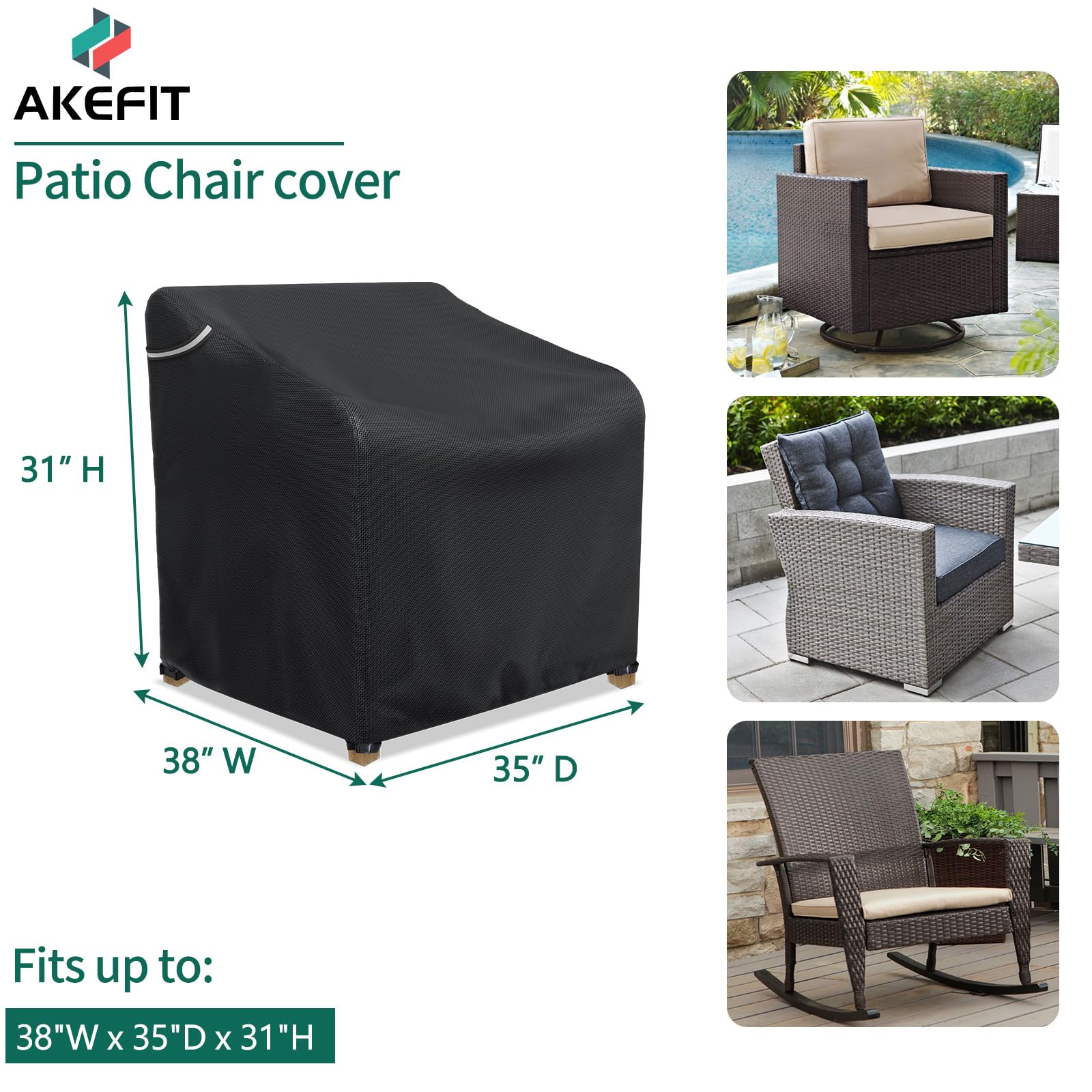 AKEfit Patio Chair Cover Outdoor Chair Cover Heavy Duty Waterproof Furniture Chair Covers For Chairs 2 Pack All-Weather protection Outdoor Furniture Covers Fits up to 38W X 35D X 31H,Black