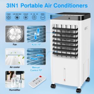 Portable Air Conditioners Windowless,2024 Upgraded Room Air Conditioners,3 IN 1 Swamp Cooler,Ac Unit with 3 Gal Water Tank,Timer,3 Speeds,70° Oscillation,Air Cooler for Room Kitchen Bedroom