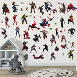 Superhero Wall Decals Stickers Movie Themed Wall Decals for Boys Room Removable Wall Art Mural Decor for Baby Girls Kids Nursery Bedroom