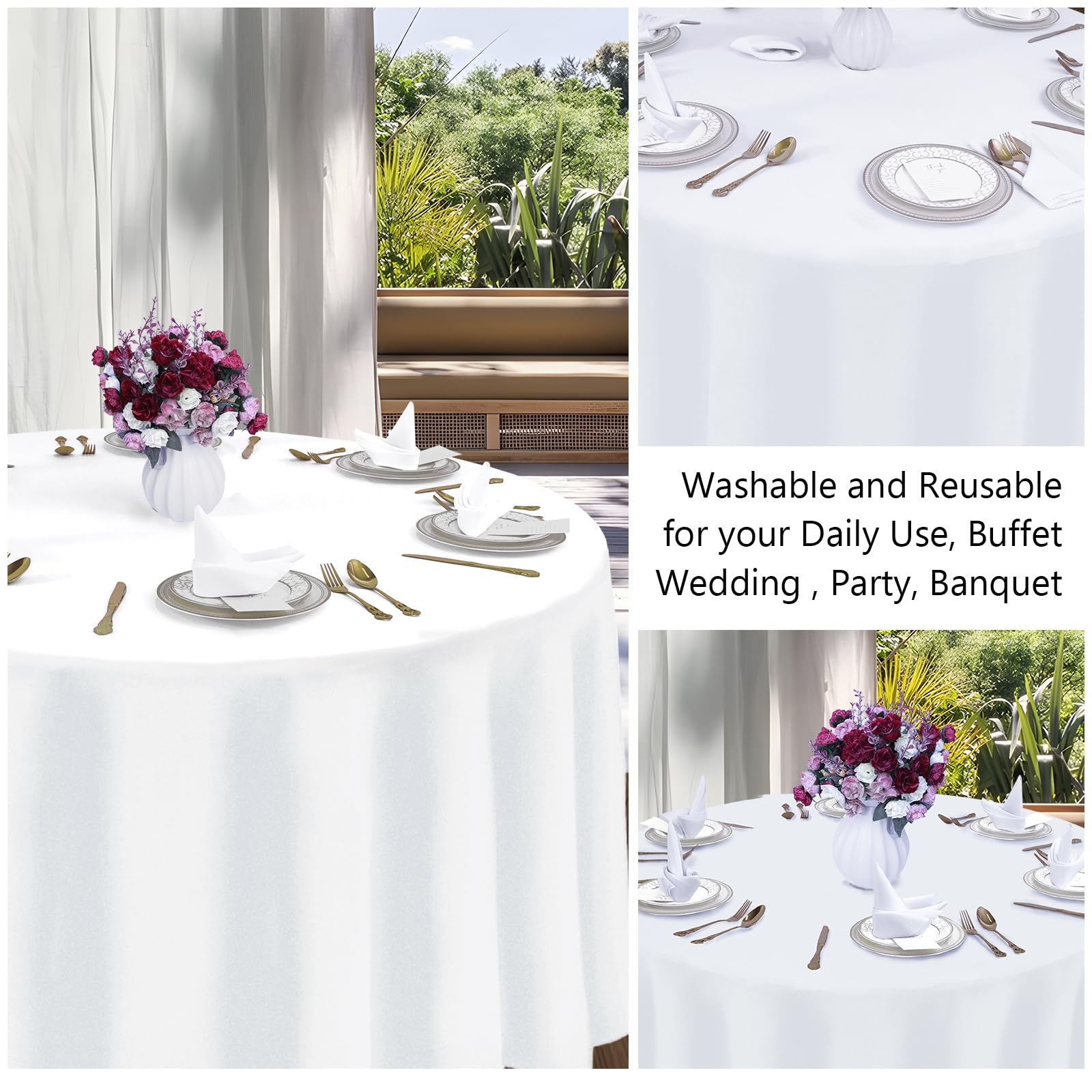 8 Packs Round Tablecloth 90 Inch White Table Cloth for Round Tables, Washable Polyester Fabric Tablecloths, Wrinkle Resistant Table Cloth Round Cover for Wedding Party Banquet Dining