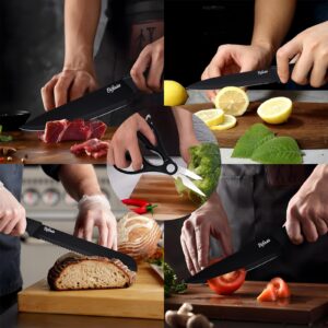 Knife Sets for Kitchen with Block, Bifixia 15 Pcs Knife Block Set with Built-in Sharpener, Dishwasher Safe, Anti-slip Handle, Knife Set with 6 Pcs Bonus Forks, Bronze Black