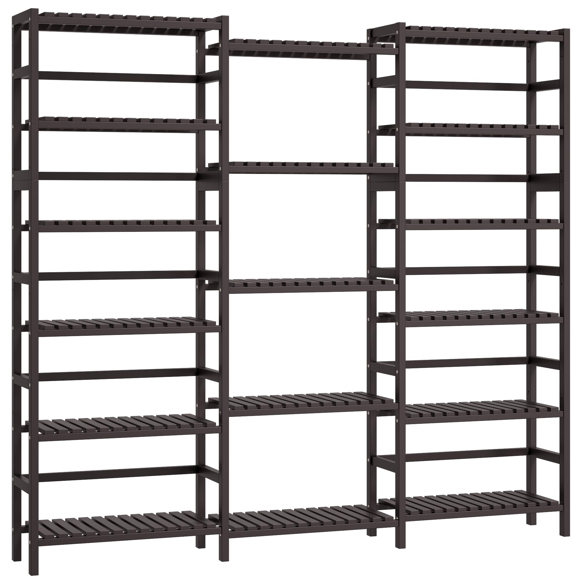 FOTOSOK Triple Wide 6-Tier Bookshelf and Bookcase,Large Freestanding Book Shelf with 17 Open Display Shelves, Tall Bookshelf Plant Flower Shelf Rack Storage Organizer Unit for Living Room, Dark Brown