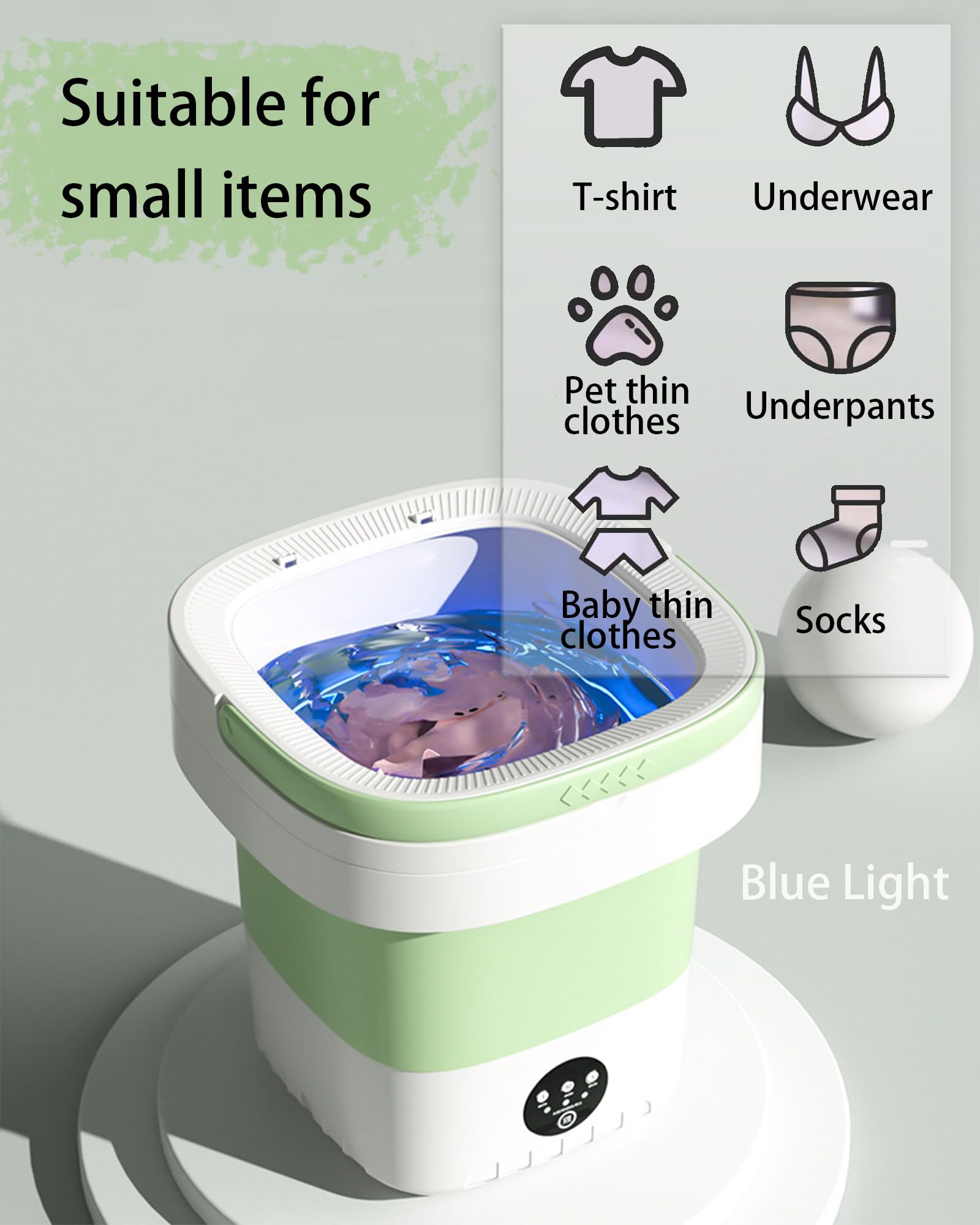 Mini Portable Washing Machine – Mini Washing Machine with 13L Large Capacity, Mini Portable washer with 2 wool dryer balls, Foldable small washing machine for underwear,socks, baby/pet clothes