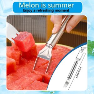 Generic 2024 Watermelon Cutter, 2-in-1 Stainless Steel Fruit Knife Watermelon Fork Slicer Cutter Slicer Tool Dual Head Fruit Forks Slicer Knife Summer Portable Fruit Cutting Knife Fork for Home