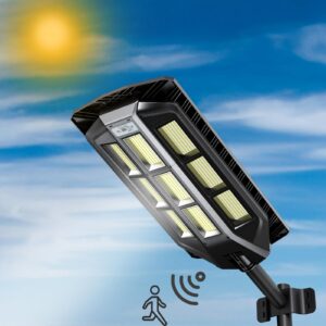 lamptec solar street light 4000w 150000lm outdoor lighting ip65 waterproof with remote control, brightness control for barn,yard, garden, basketball court, driveway