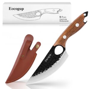 eocogup chef knife 11.1 inch with leather sheath - multipurpose sharp kitchen knife capable of opening beer bottles,japanese butcher knife for home,outdoor,and camping use,suitable for women men