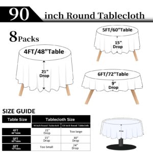 8 Packs Round Tablecloth 90 Inch White Table Cloth for Round Tables, Washable Polyester Fabric Tablecloths, Wrinkle Resistant Table Cloth Round Cover for Wedding Party Banquet Dining